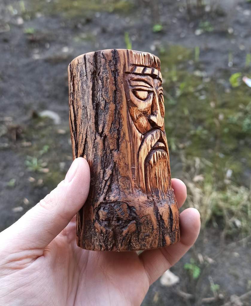 Veles wooden statue - altar candle holder