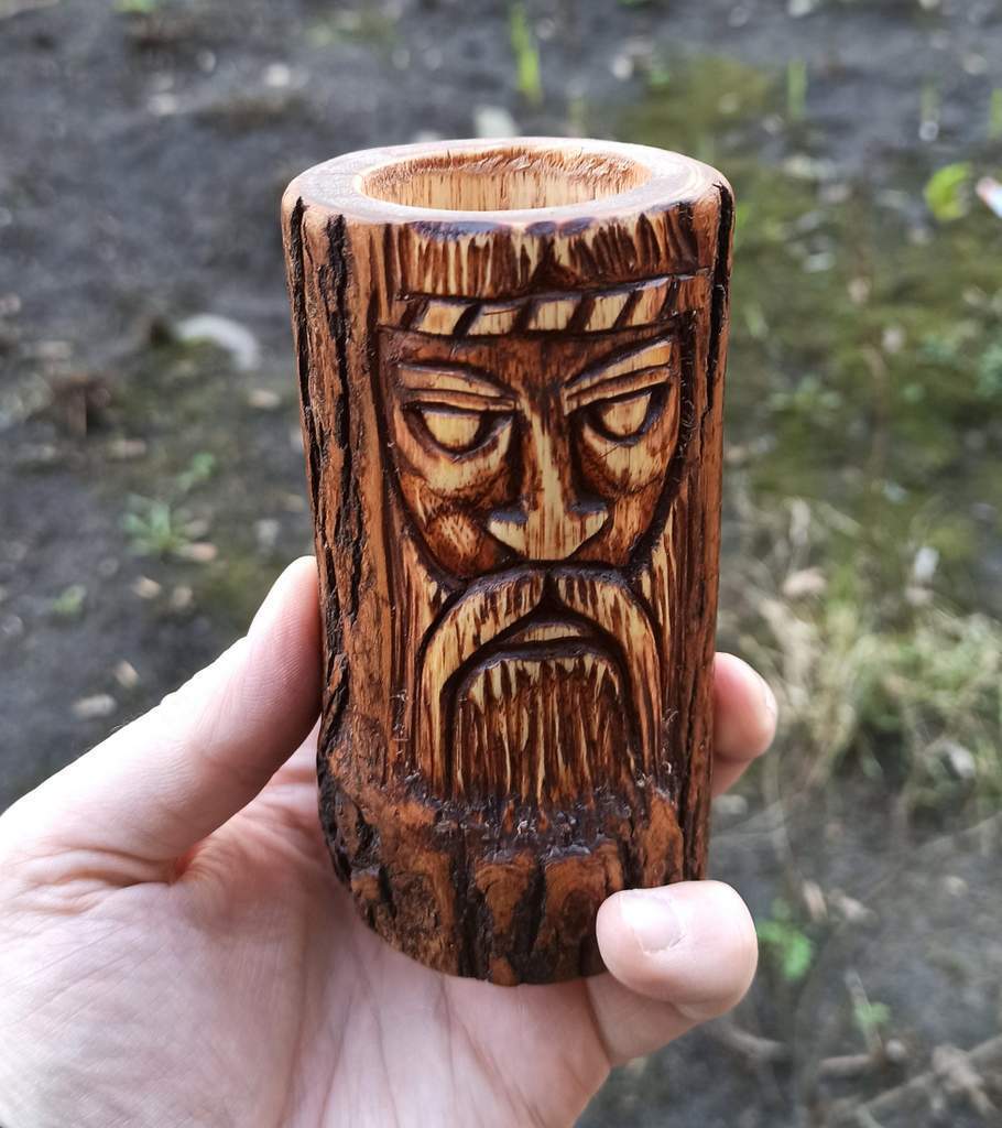 Veles wooden statue - altar candle holder
