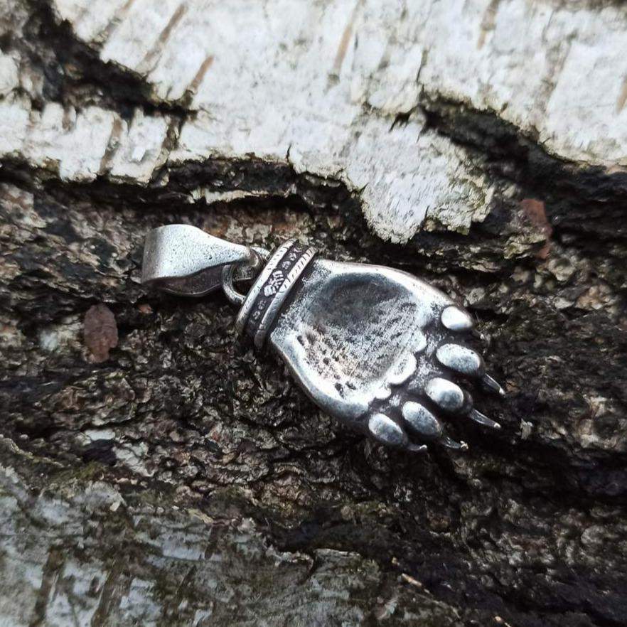 Veles bear paw silver plated pendant   