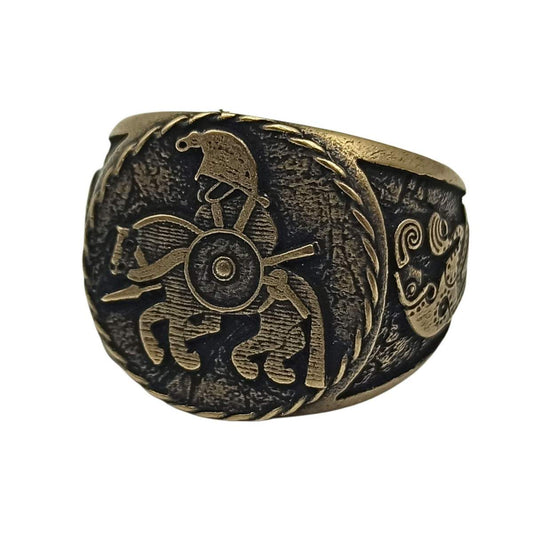 Horseman from Vendel plates signet bronze ring 6 US Bronze with patina 