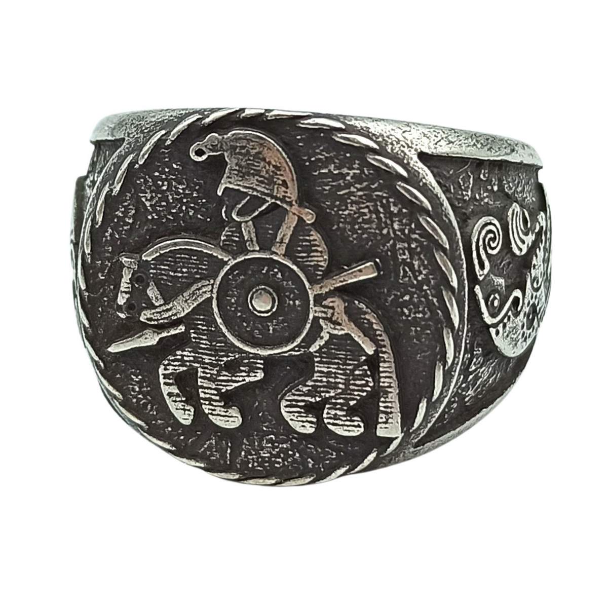 Horseman from Vendel plates signet bronze ring 6 US Silver plating 
