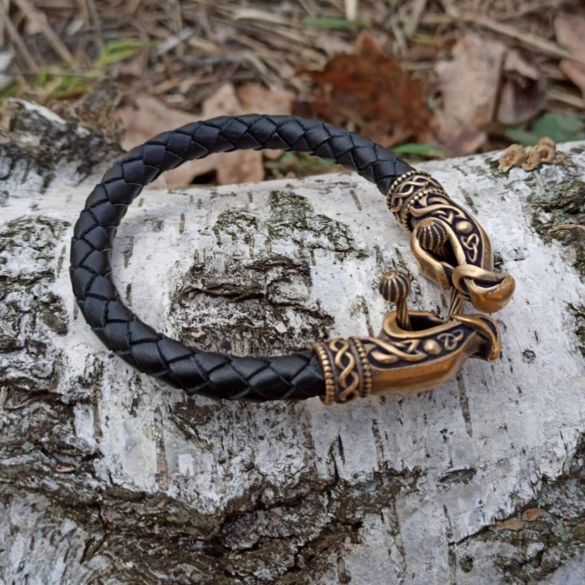 Norse dragon leather bracelet