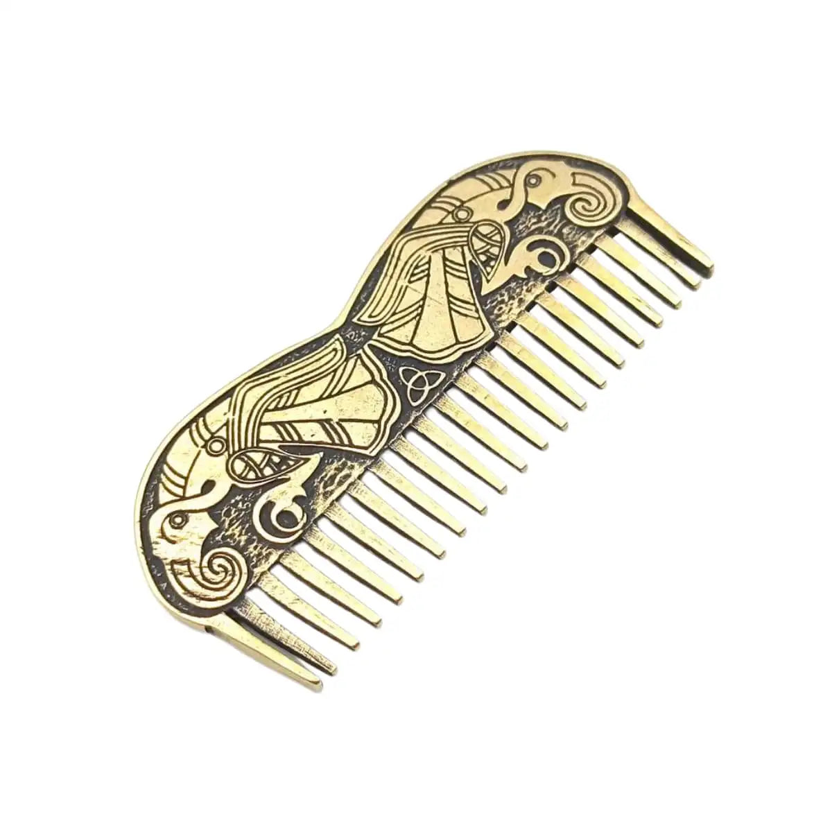 Germanic raven beard Viking comb Bronze with patina