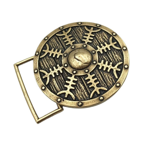 Viking shield belt buckle with Helm of Awe   