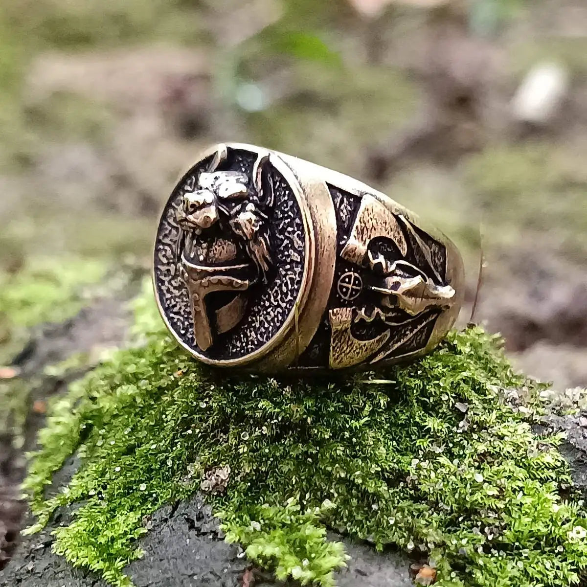 Viking warrior wolf ring