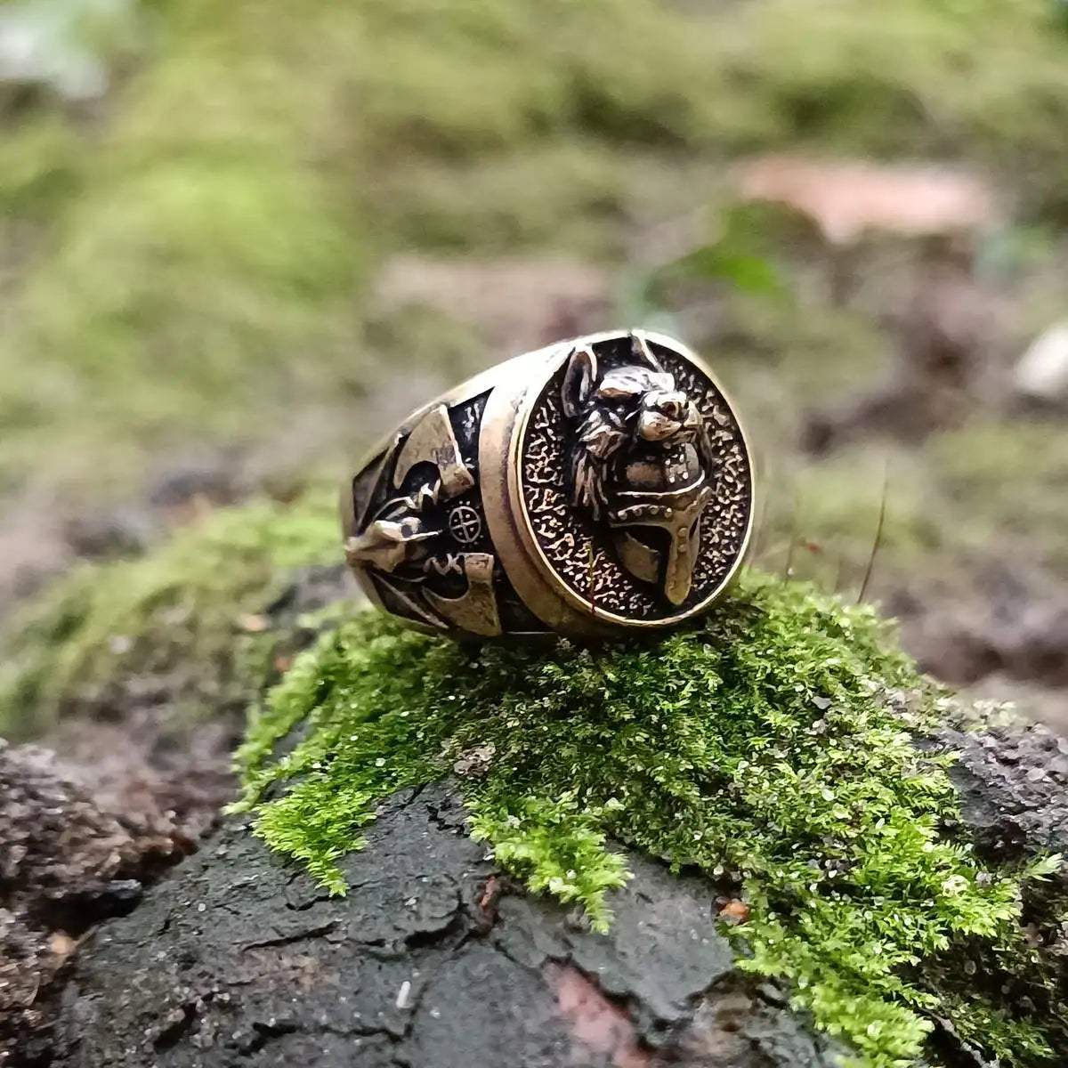 Viking warrior wolf ring