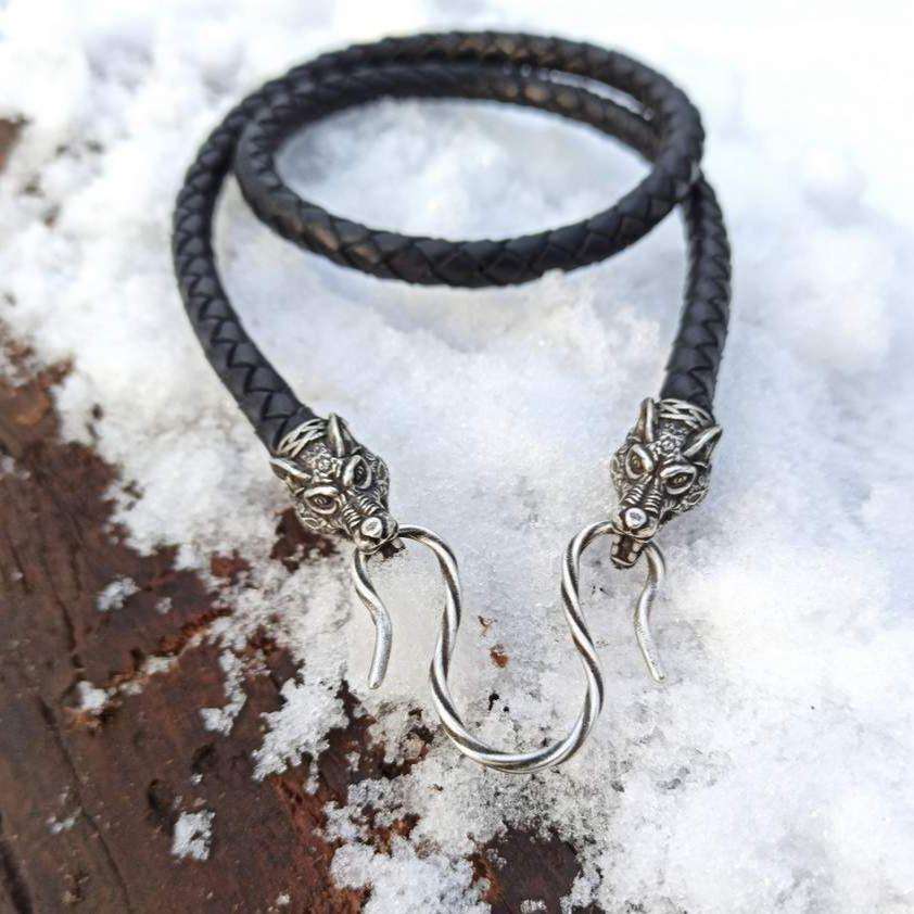 Wolfs Geri and Freki leather necklace with Silver plated clasps 45 cm | 17 inch 8 mm | 3/10 inch 