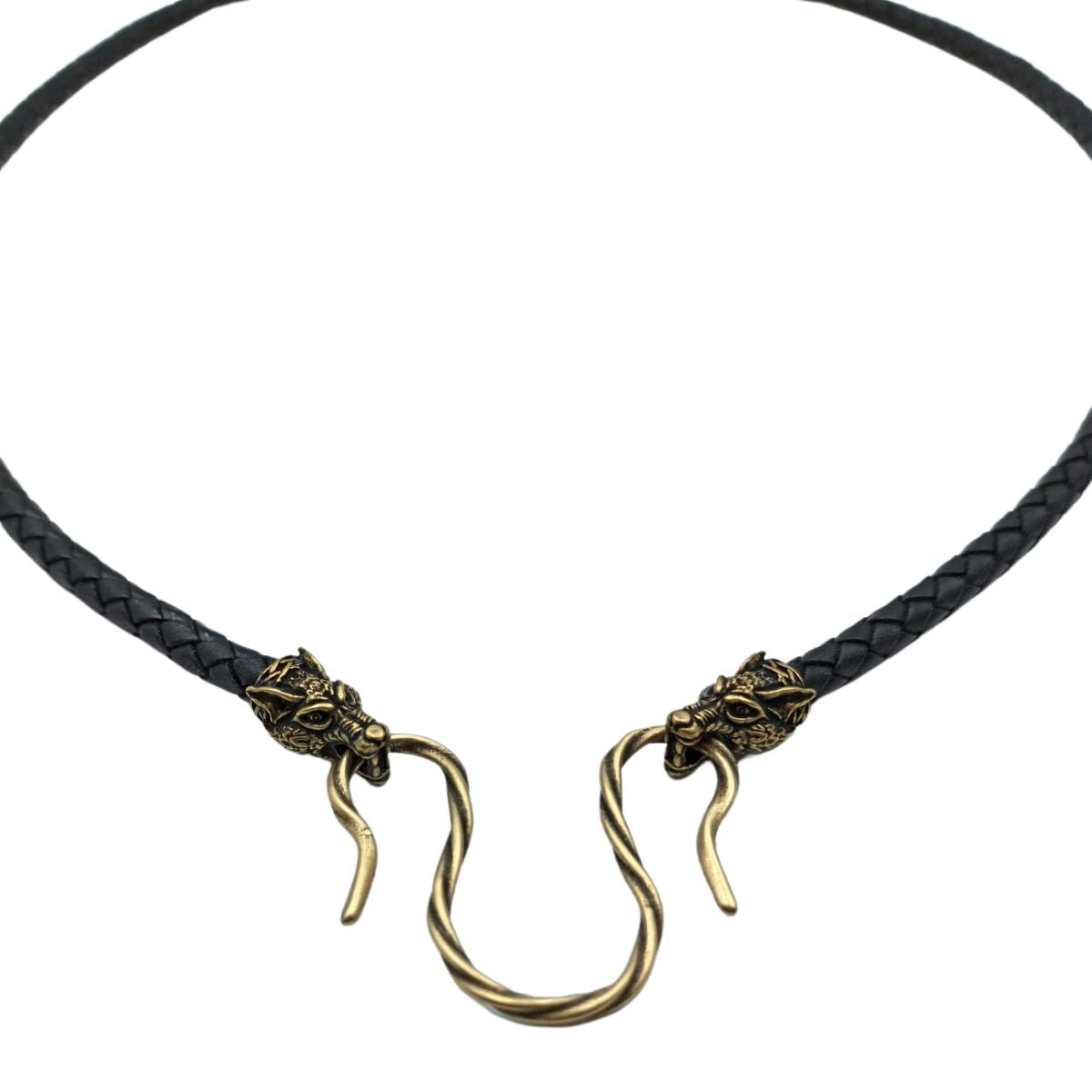 Wolf Geri and Freki leather necklace 45 cm | 17 inch Bronze
