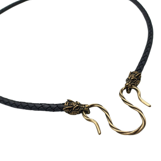 Wolf Geri and Freki leather necklace with Bronze clasps   