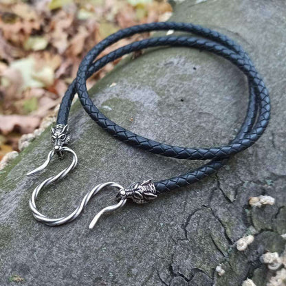Wolfs Geri and Freki leather necklace with Silver plated clasps   