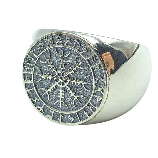 Helm of Awe in rune circle silver ring 6 US/CA  