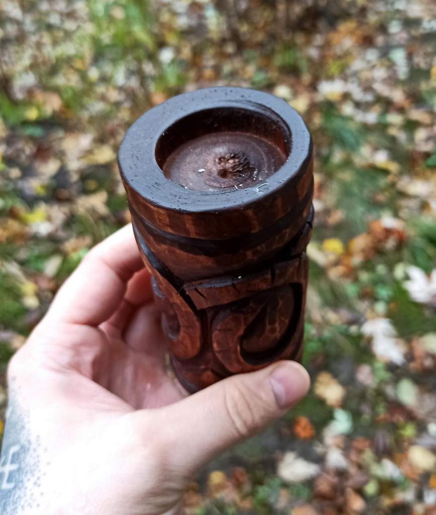 Jormungand wooden figure altar candle holder