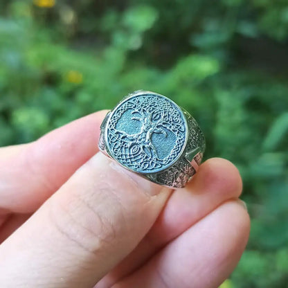 Yggdrasil tree of life silver signet ring   