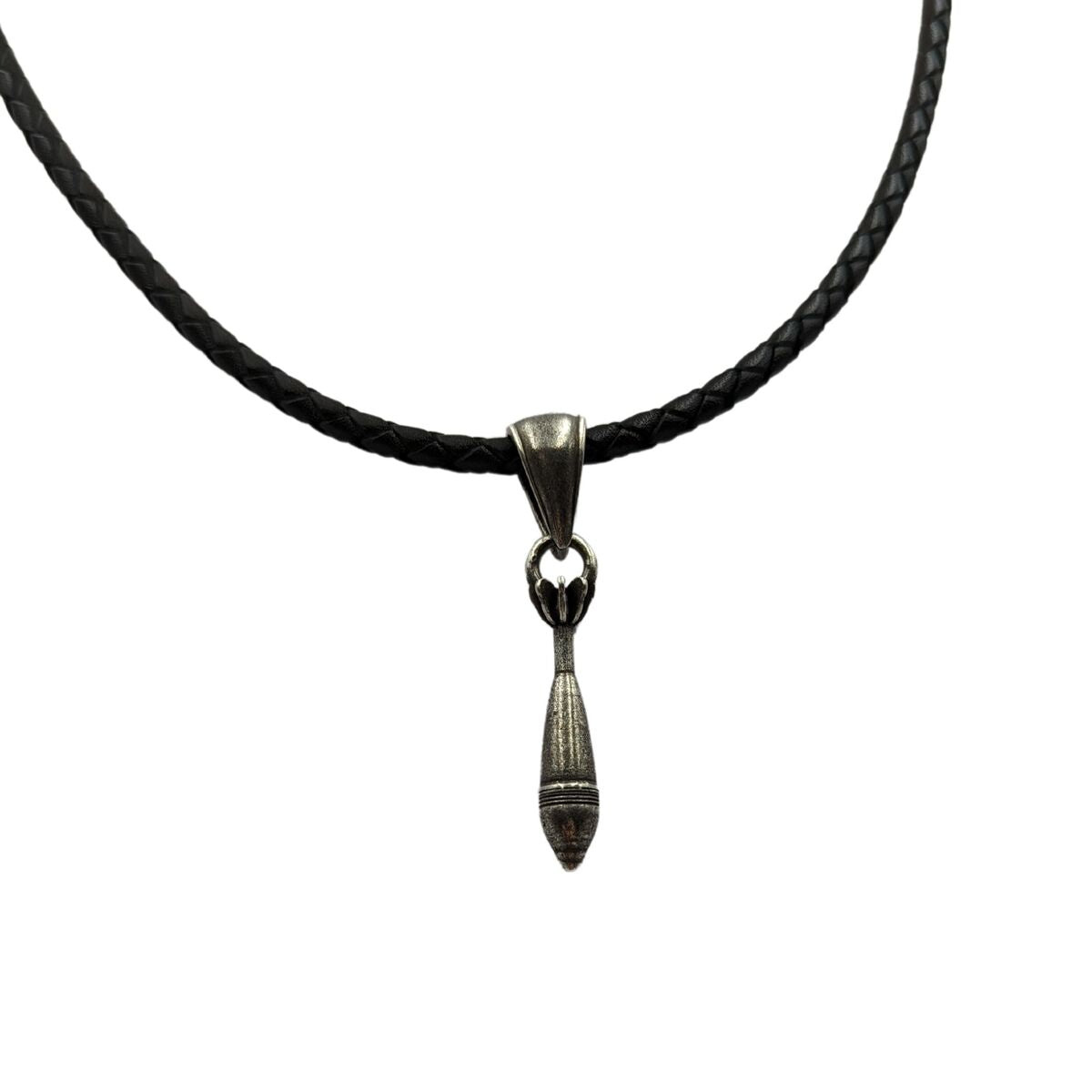 Mine bronze pendant Silver plating + leather cord 