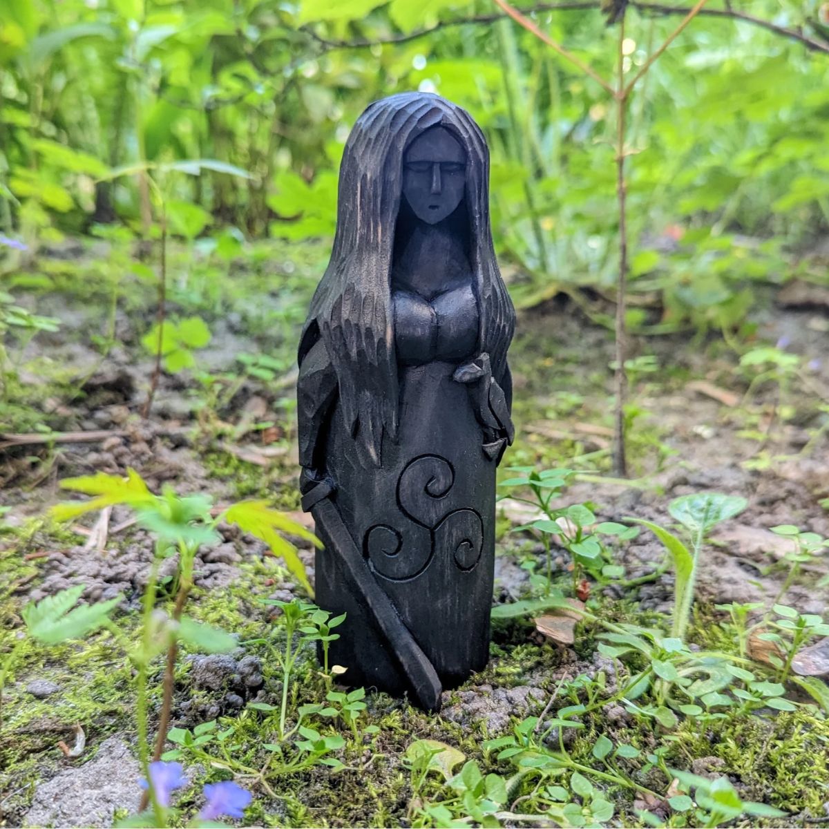 Morrigan goddess wooden figurine