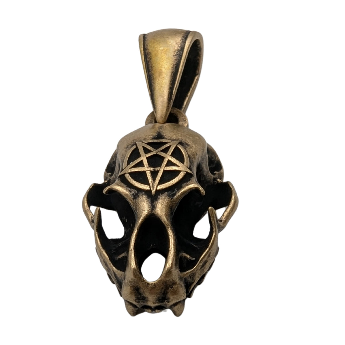 Cat Skull Pentagram pendant Bronze