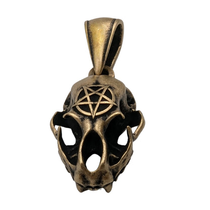 Cat Skull Pentagram pendant Bronze