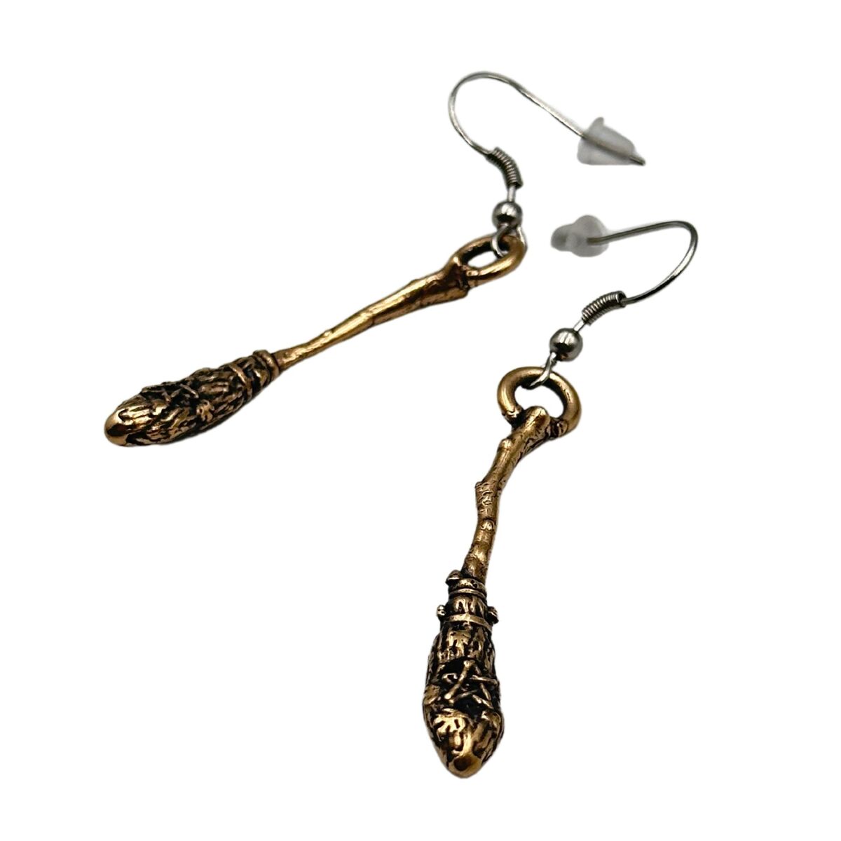 Witch's broom bronze earrings