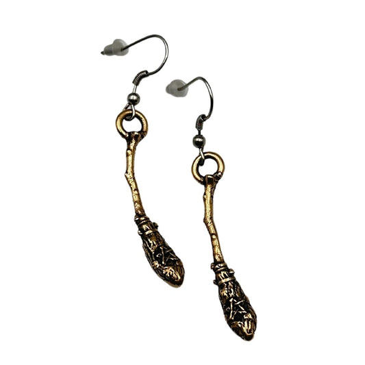 Witch's broom bronze earrings