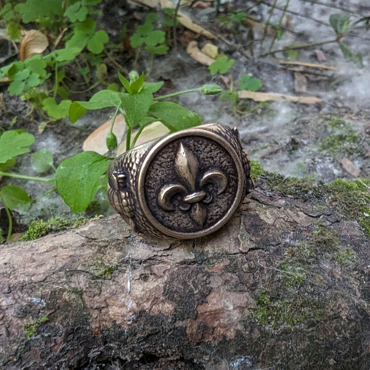 Fleur de Lys signet bronze ring   