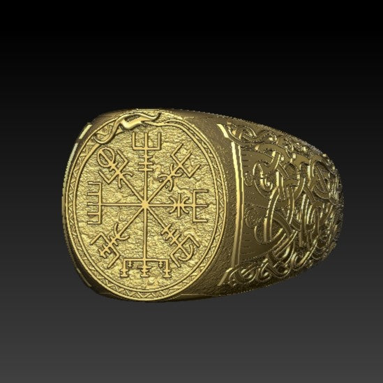 Viking compass signet ring 6 US Gold plating
