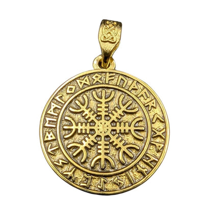 Helm of awe in circle of Elder Futhark runes pendant Gold plating