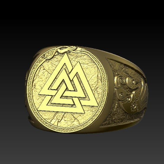 Valknut Symbol germanic raven ring 6 US Gold plating