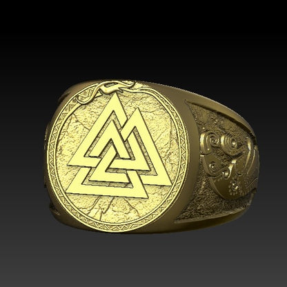Valknut Symbol germanic raven ring 6 US Gold plating