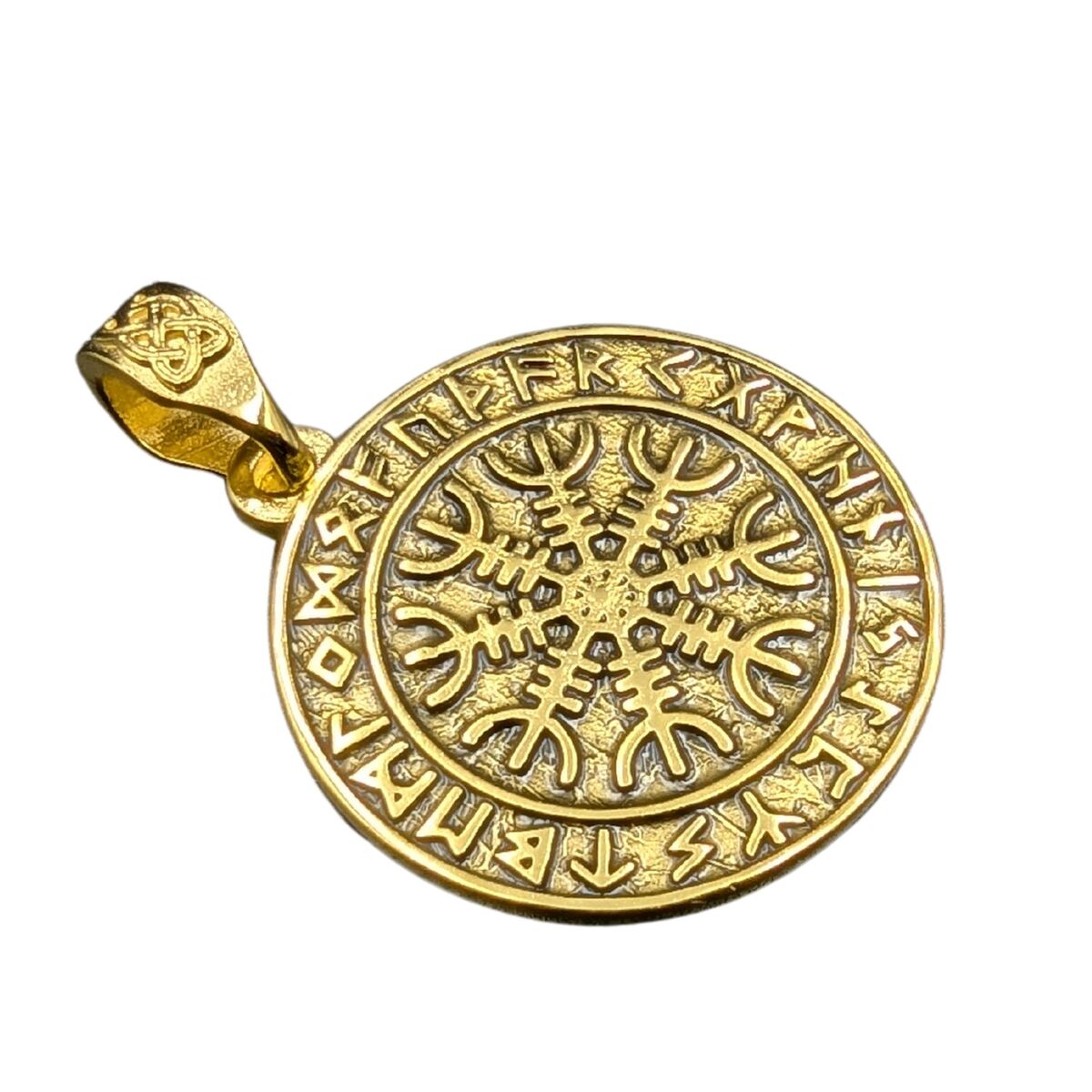 Helm of awe in circle of Elder Futhark runes pendant