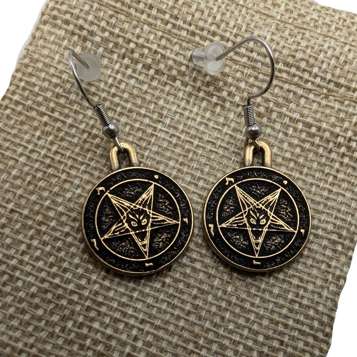 Baphomet symbol bronze earrings