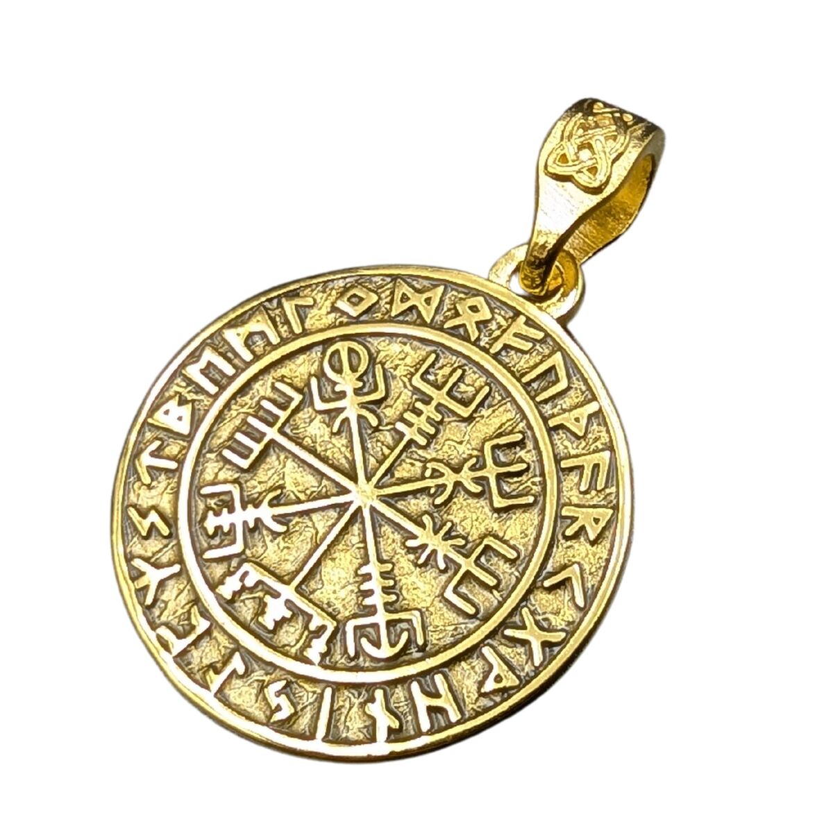 Vegvisir in circle of Elder Futhark runes pendant Gold plating