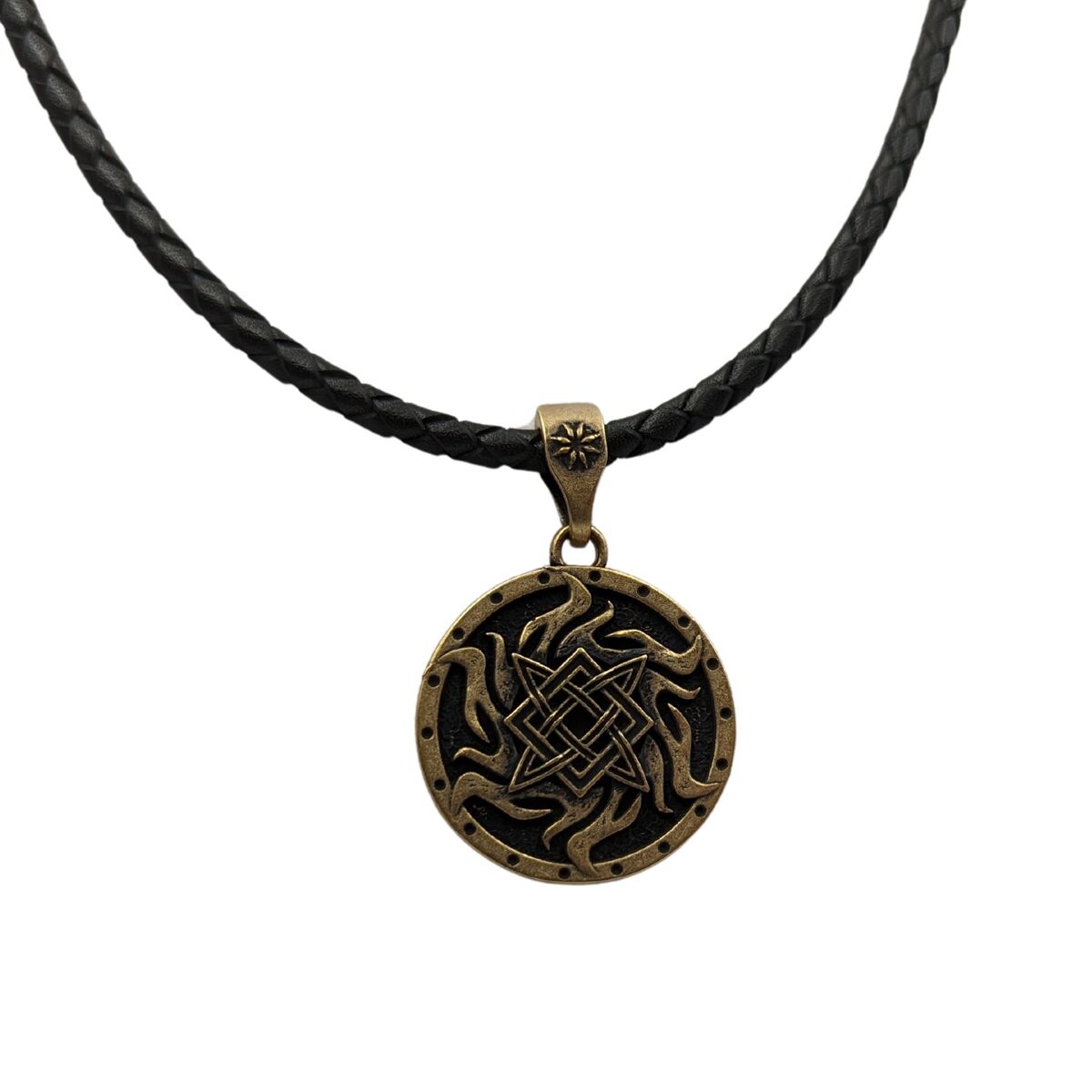 Svarog symbol bronze pendant Bronze + leather cord 