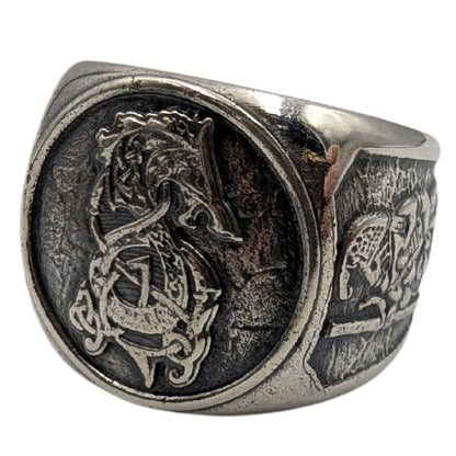 Fenrir wolf signet silver ring