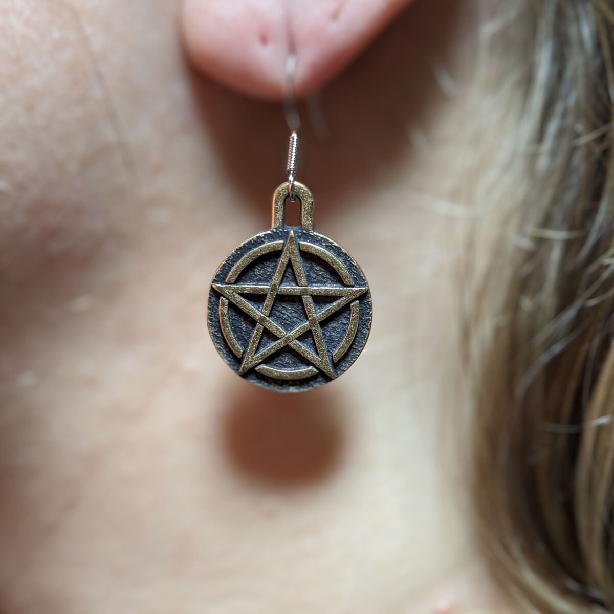 Wiccan Pentacle bronze earrings