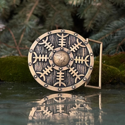 Viking shield belt buckle with Helm of Awe