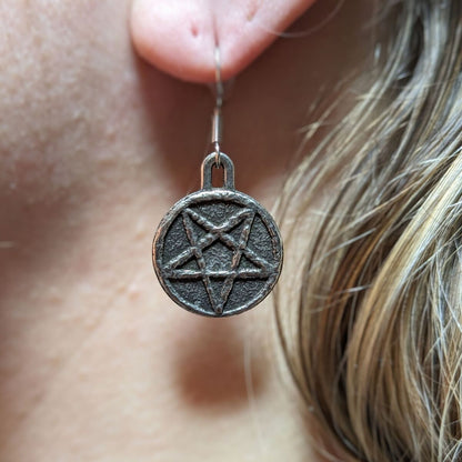 Satanic Pentagram bronze earrings