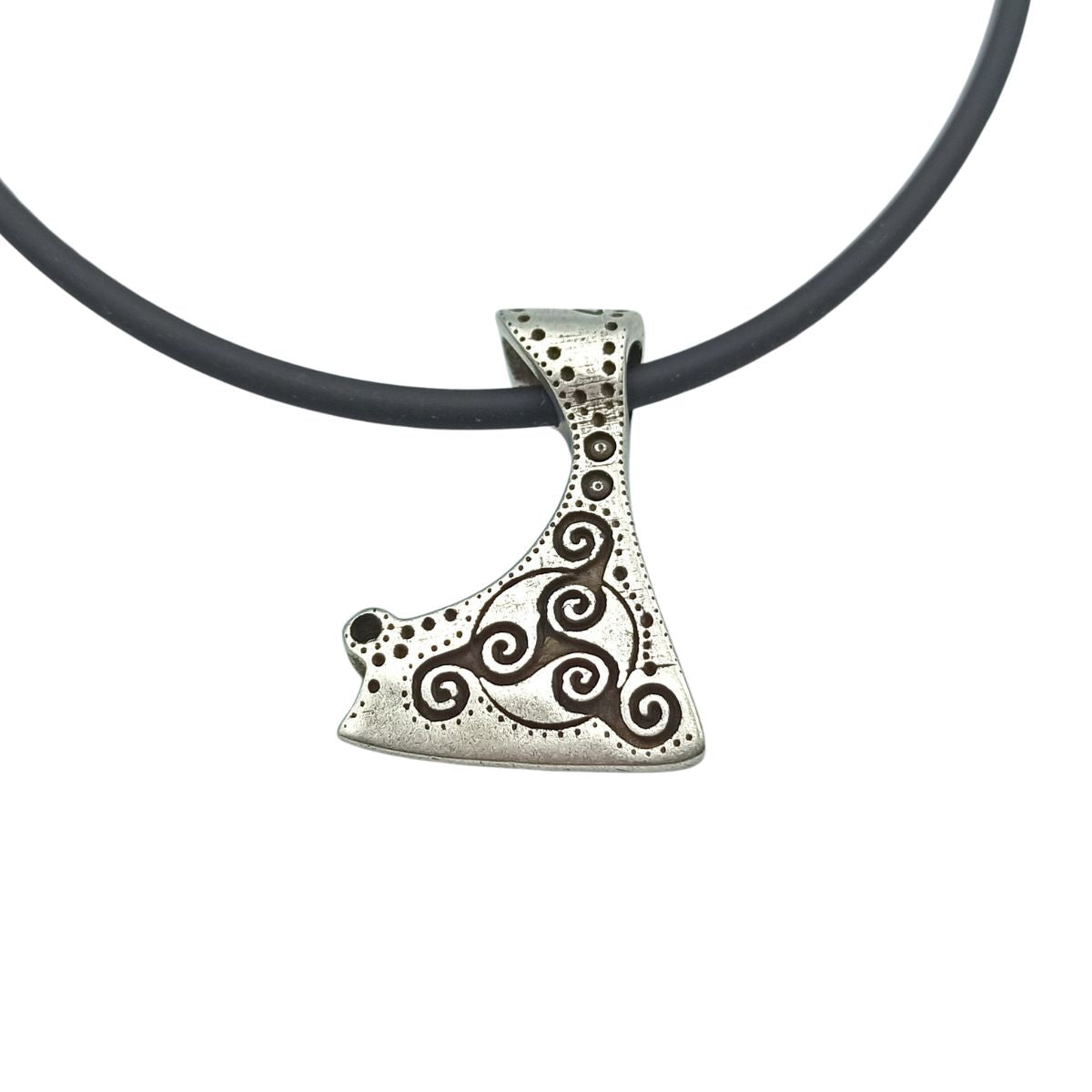 Celtic axe bronze pendant Silver plating with rubber cord 