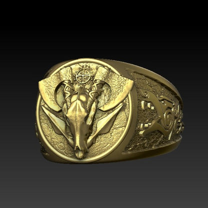 Viking wolf skull signet ring 6 US Gold plating