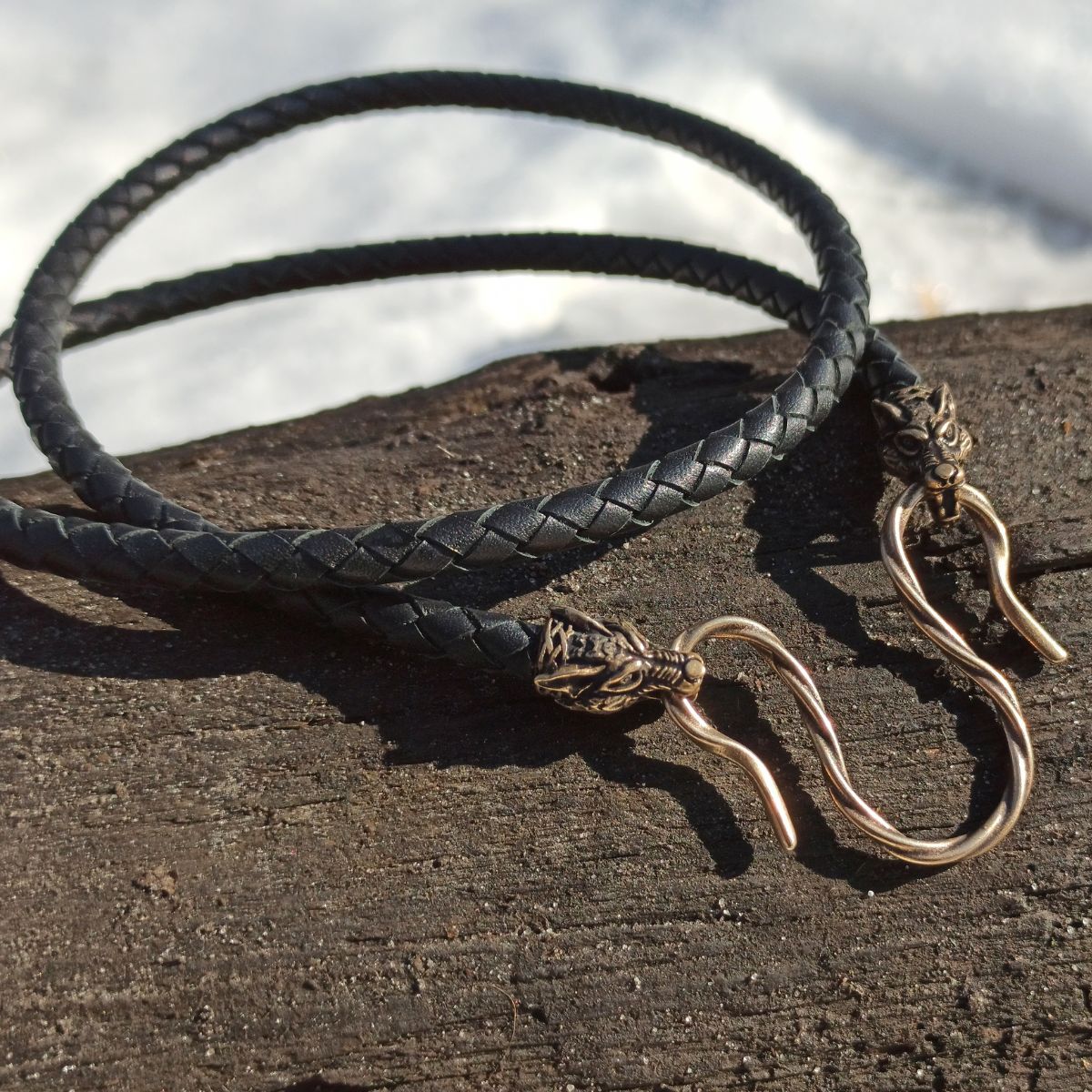Wolf Geri and Freki leather necklace