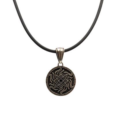 Svarog symbol bronze pendant Silver plating + rubber cord 