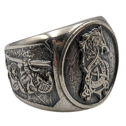 Fenrir wolf signet silver ring