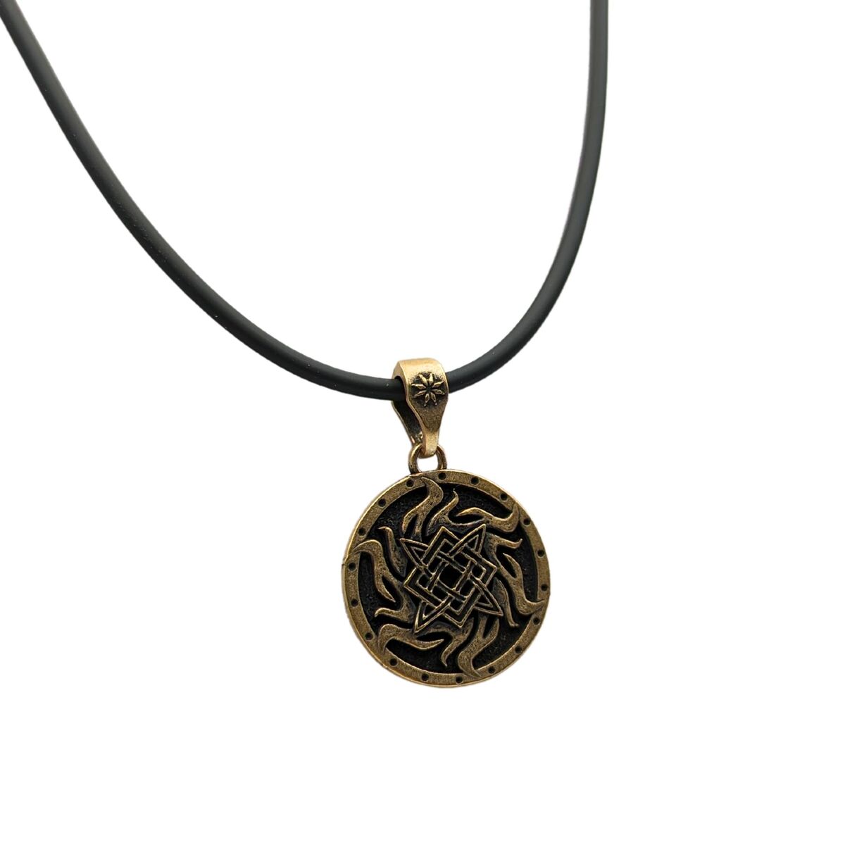 Svarog symbol bronze pendant Bronze + rubber cord 