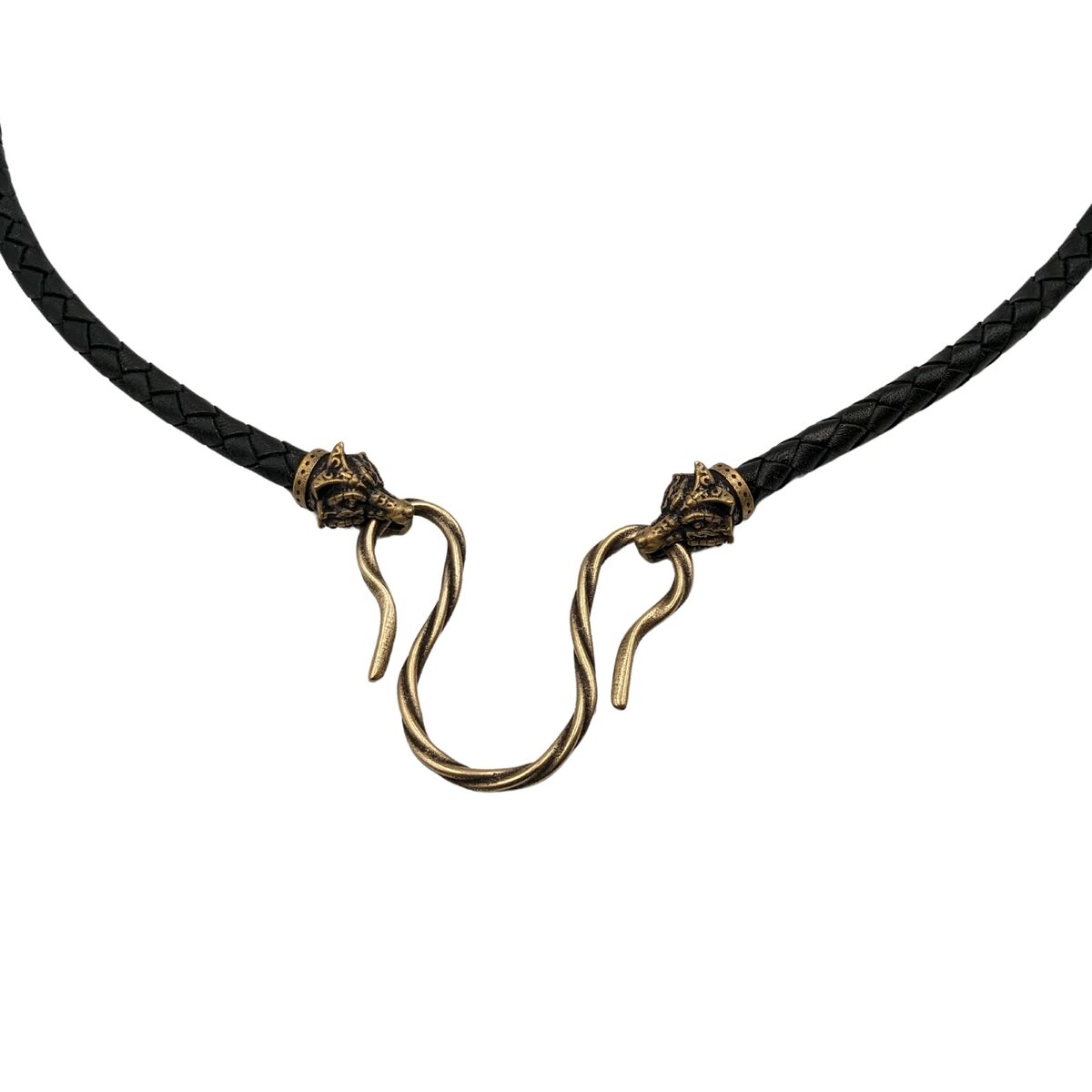 Celtic Fox leather necklace 45 cm | 17 inch Black Omega clasp Bronze clasps