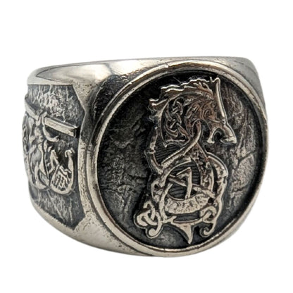 Fenrir wolf signet silver ring