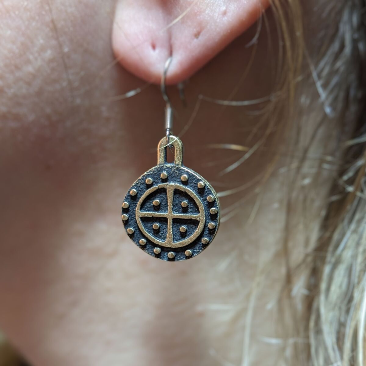 Sun Wheel bronze earrings