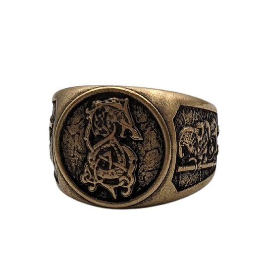 Fenrir wolf signet bronze ring 6 US Bronze with patina 