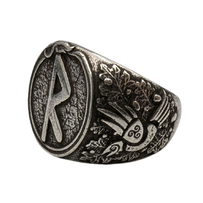 Raido rune signet ring