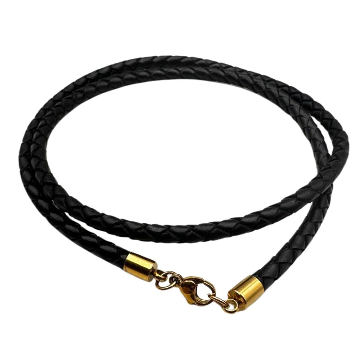 Braided leather necklace for pendant Gold plating