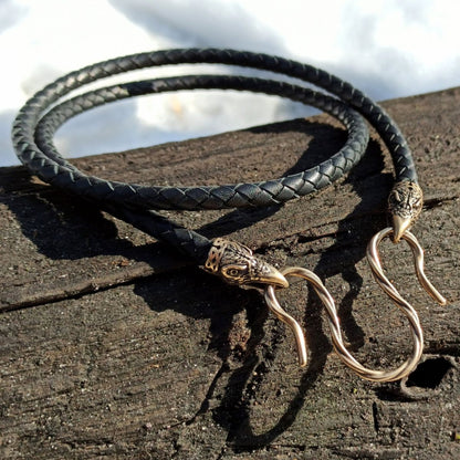Raven Huginn and Muninn leather necklace