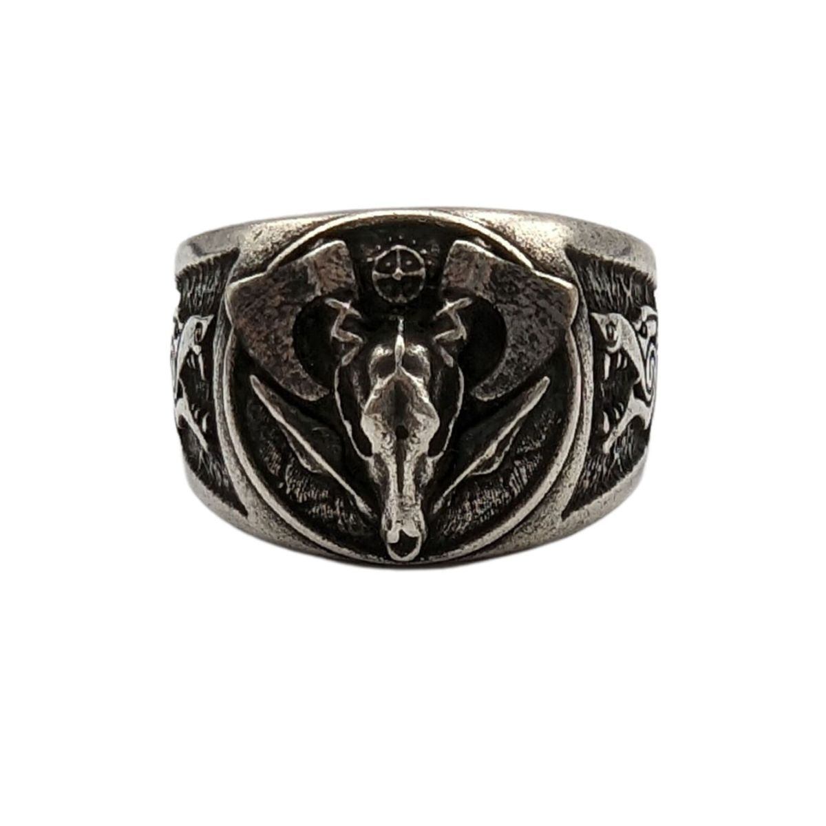 Viking wolf skull signet bronze ring